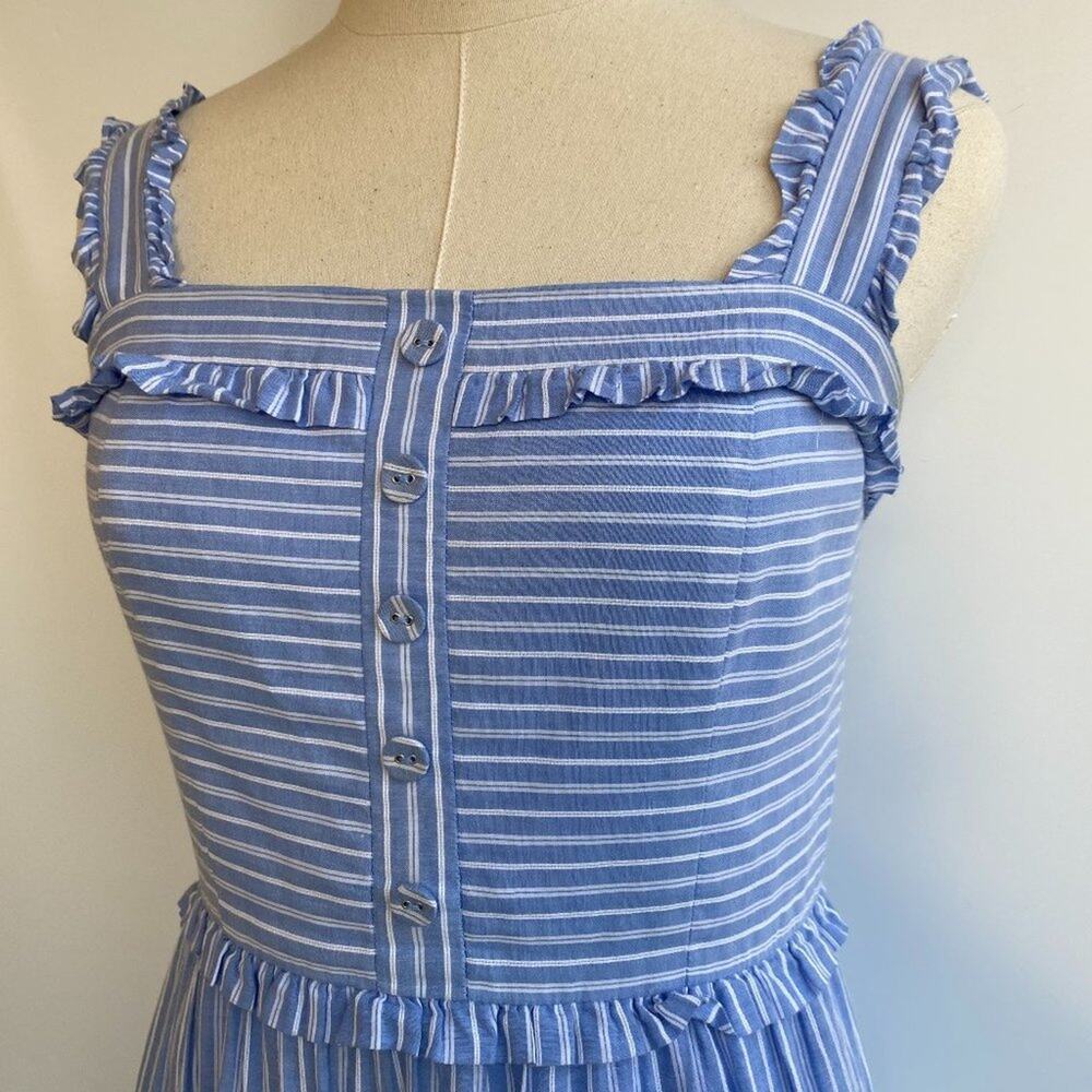 Gal Meets Glam Collection Courtney Rio Striped Ruffled Tiered Blue Maxi Dress 2 - Picture 3 of 11